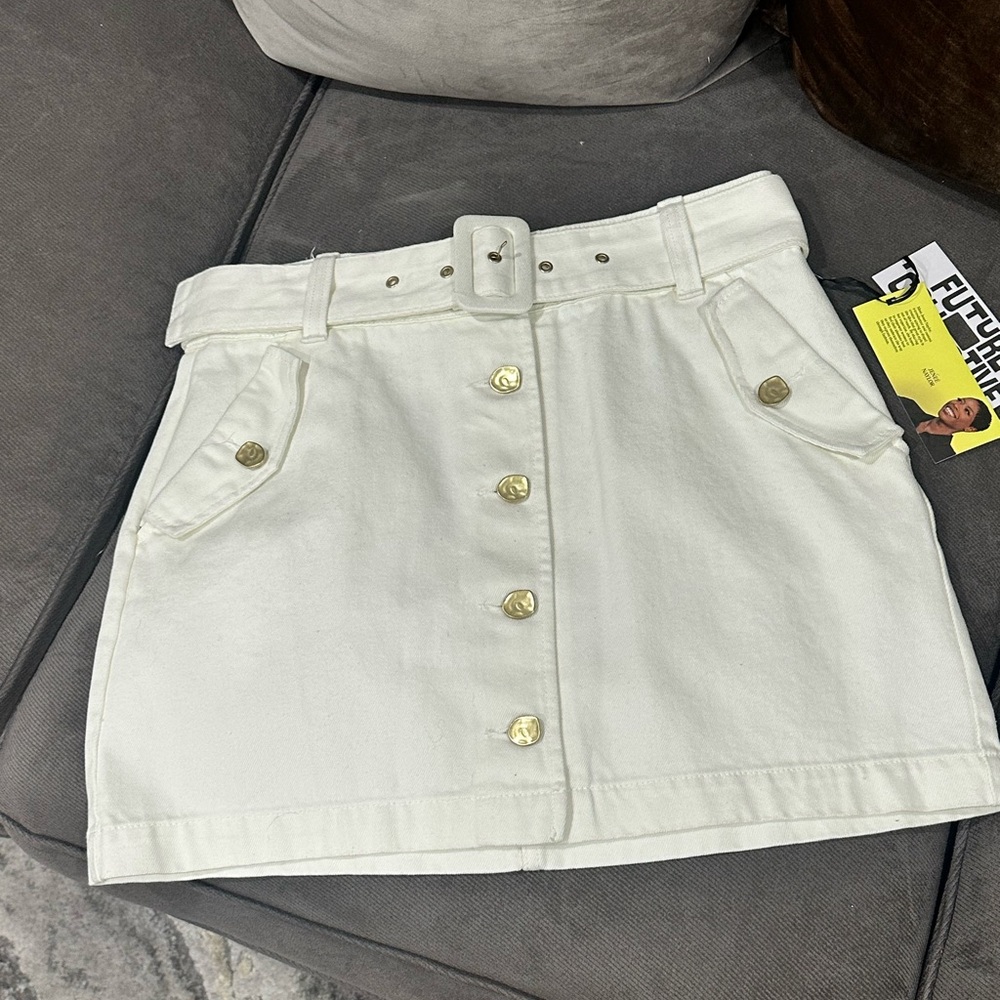 Women's Belted Button-Front Denim Mini Skirt - Future Collective with Jenee - Picture 3 of 12